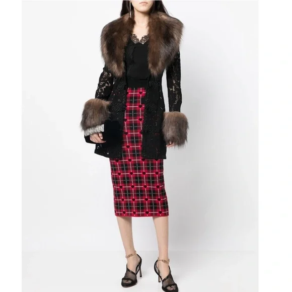 Alessandra Rich lace faux-fur detail coat NWT - Picture 4 of 14